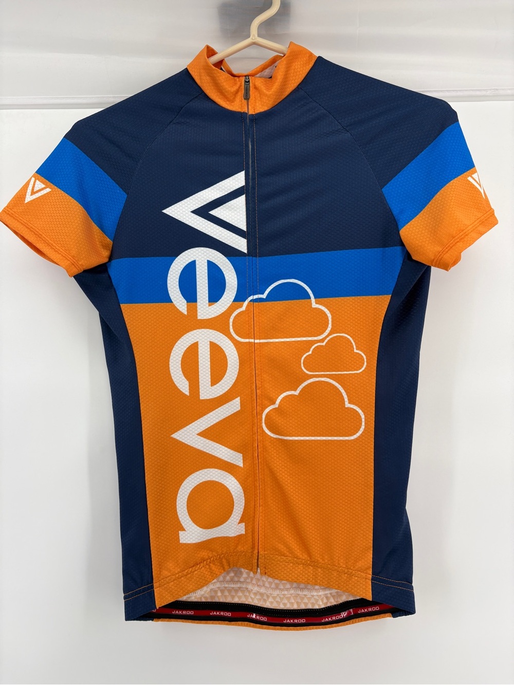 JAKROO Veeva Women’s XS Cycling Jersey Fondo Full Zip Orange Blue Corporate